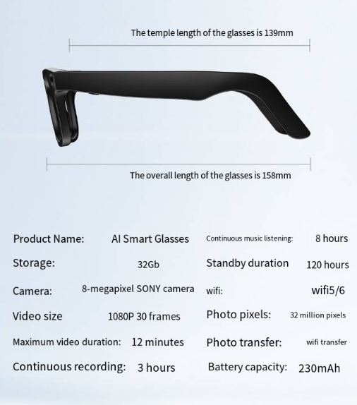 AI Camera Smart Glasses — Record, Listen & Connect Hands-Free